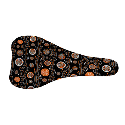 White And Orange Aboriginal Dot Print Bicycle Seat Cover