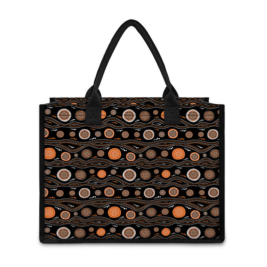 White And Orange Aboriginal Dot Print Canvas Tote Bag