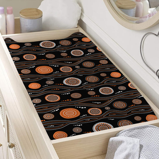 White And Orange Aboriginal Dot Print Changing Pad Cover