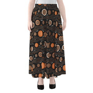 White And Orange Aboriginal Dot Print Chiffon Maxi Skirt