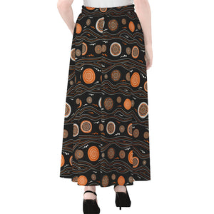 White And Orange Aboriginal Dot Print Chiffon Maxi Skirt