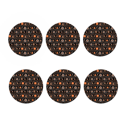 White And Orange Aboriginal Dot Print Coaster Set