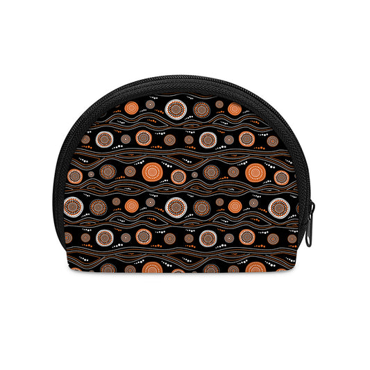 White And Orange Aboriginal Dot Print Coin Purse