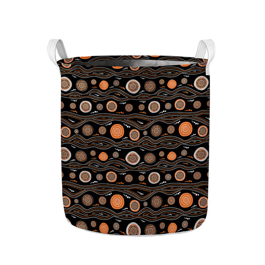 White And Orange Aboriginal Dot Print Collapsible Laundry Basket