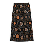 White And Orange Aboriginal Dot Print Cotton Front Slit Maxi Skirt