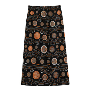 White And Orange Aboriginal Dot Print Cotton Front Slit Maxi Skirt