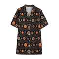White And Orange Aboriginal Dot Print Cotton Hawaiian Shirt