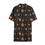 White And Orange Aboriginal Dot Print Cotton Hawaiian Shirt
