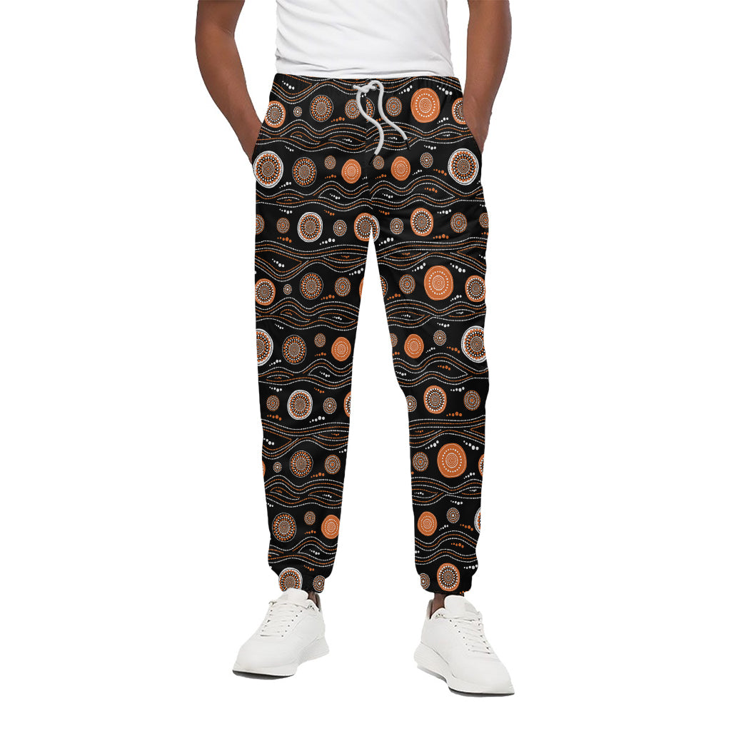 White And Orange Aboriginal Dot Print Cotton Pants