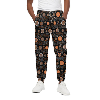 White And Orange Aboriginal Dot Print Cotton Pants