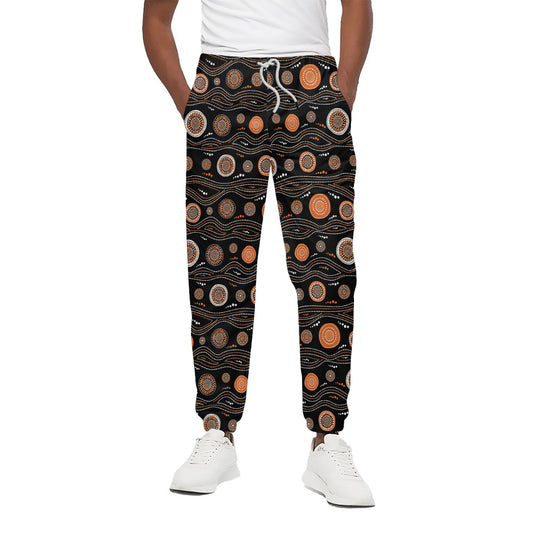 White And Orange Aboriginal Dot Print Cotton Pants