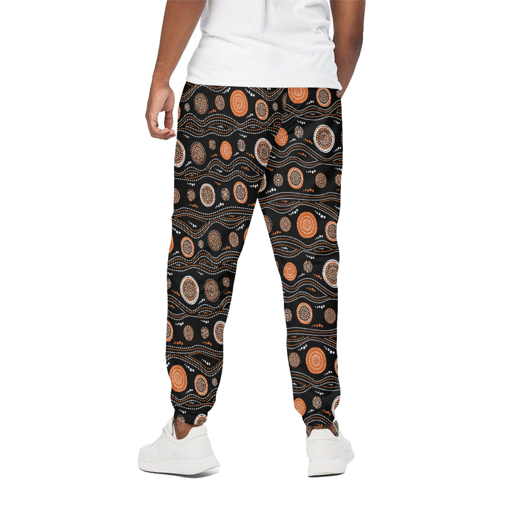 White And Orange Aboriginal Dot Print Cotton Pants