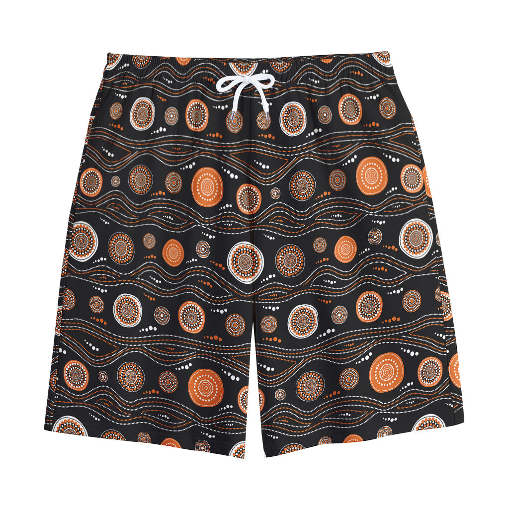 White And Orange Aboriginal Dot Print Cotton Shorts