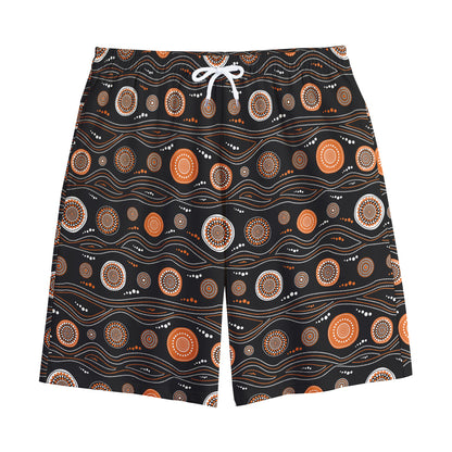 White And Orange Aboriginal Dot Print Cotton Shorts