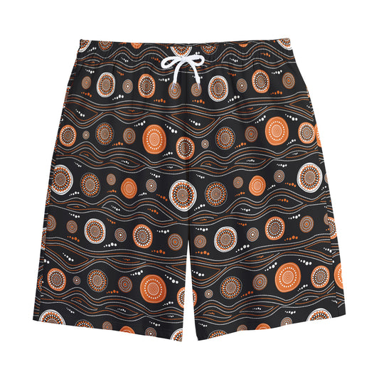 White And Orange Aboriginal Dot Print Cotton Shorts
