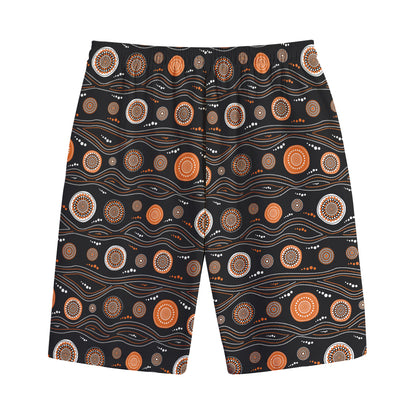 White And Orange Aboriginal Dot Print Cotton Shorts