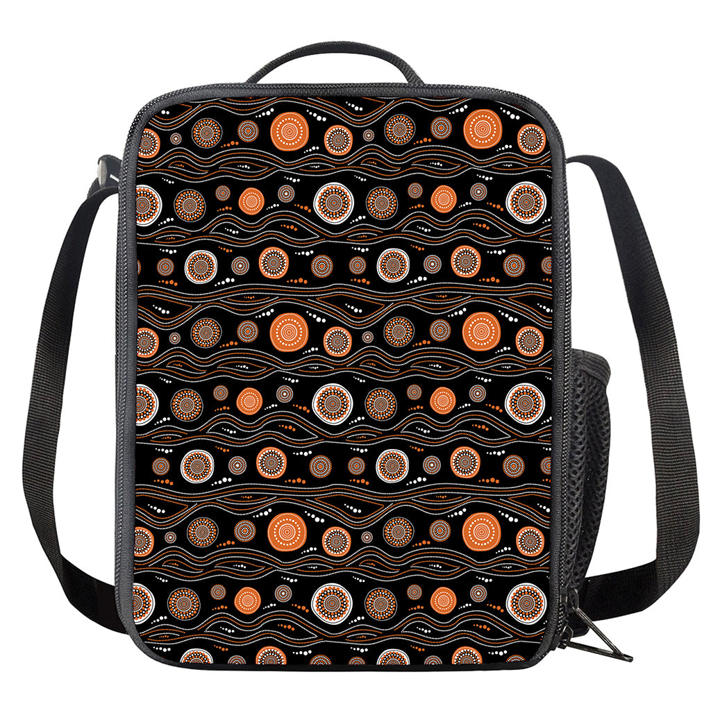 White And Orange Aboriginal Dot Print Crossbody Lunch Bag