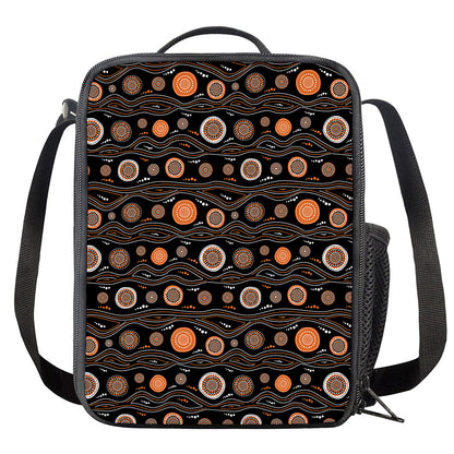 White And Orange Aboriginal Dot Print Crossbody Lunch Bag