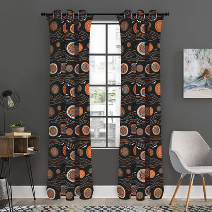 White And Orange Aboriginal Dot Print Curtain