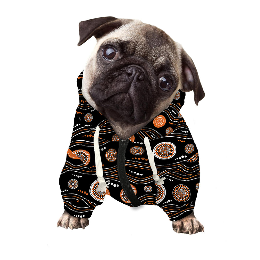 White And Orange Aboriginal Dot Print Dog Zip Up Hoodie