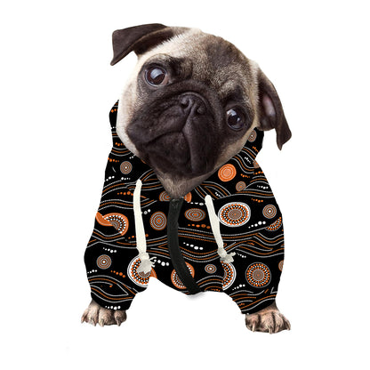 White And Orange Aboriginal Dot Print Dog Zip Up Hoodie