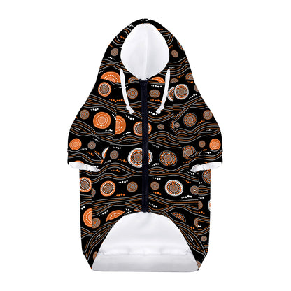 White And Orange Aboriginal Dot Print Dog Zip Up Hoodie