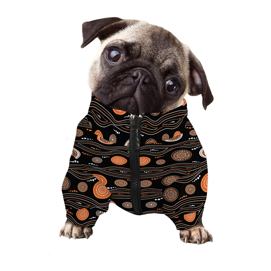 White And Orange Aboriginal Dot Print Dog Zip Up Jacket
