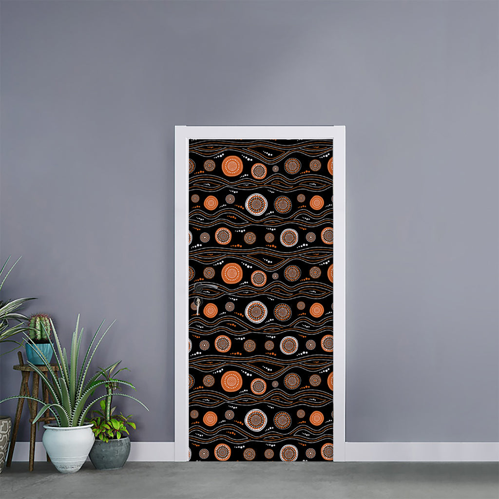 White And Orange Aboriginal Dot Print Door Sticker