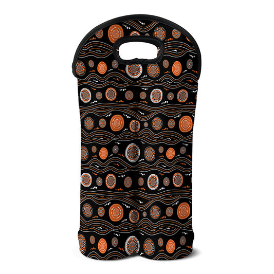 White And Orange Aboriginal Dot Print Double Neoprene Wine Tote