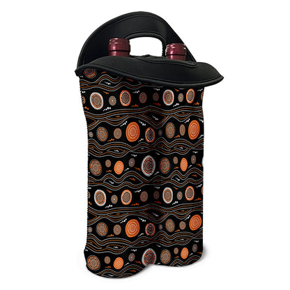 White And Orange Aboriginal Dot Print Double Neoprene Wine Tote