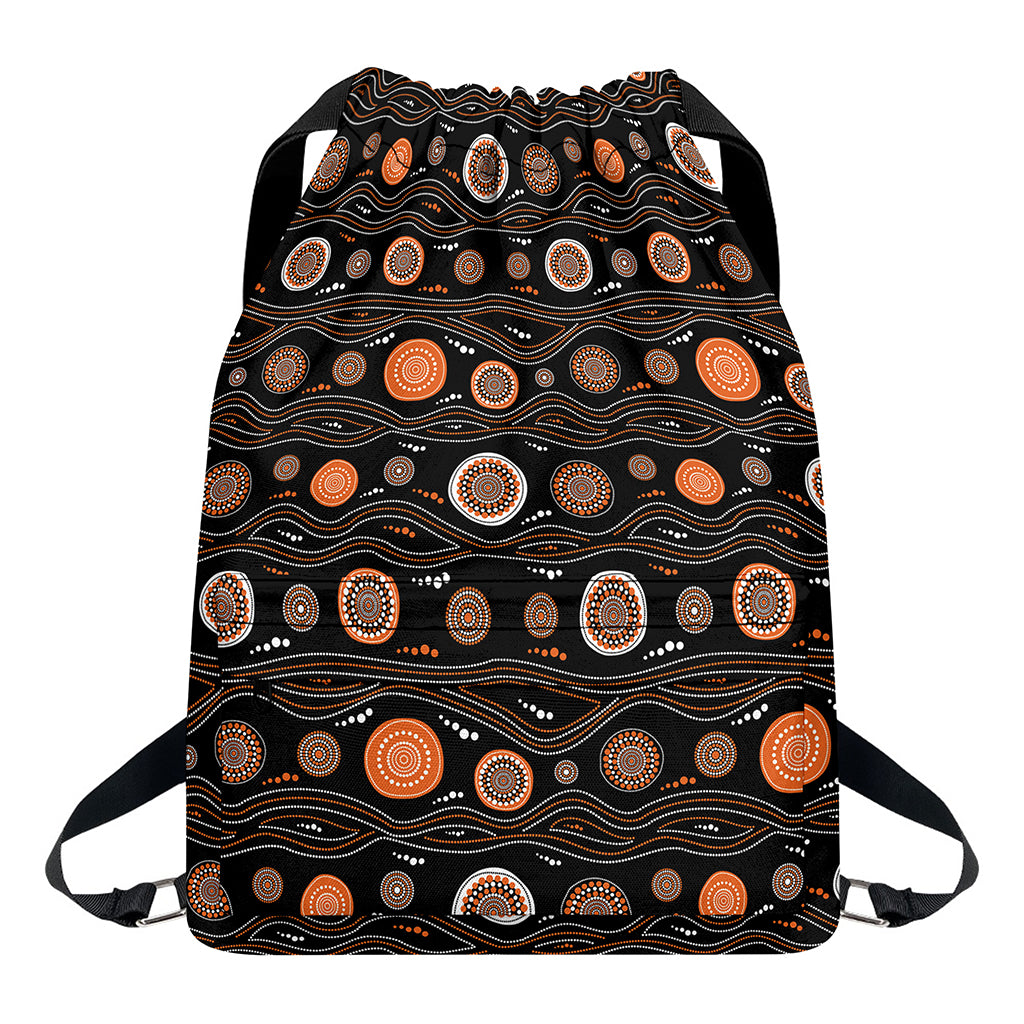 White And Orange Aboriginal Dot Print Drawstring Backpack