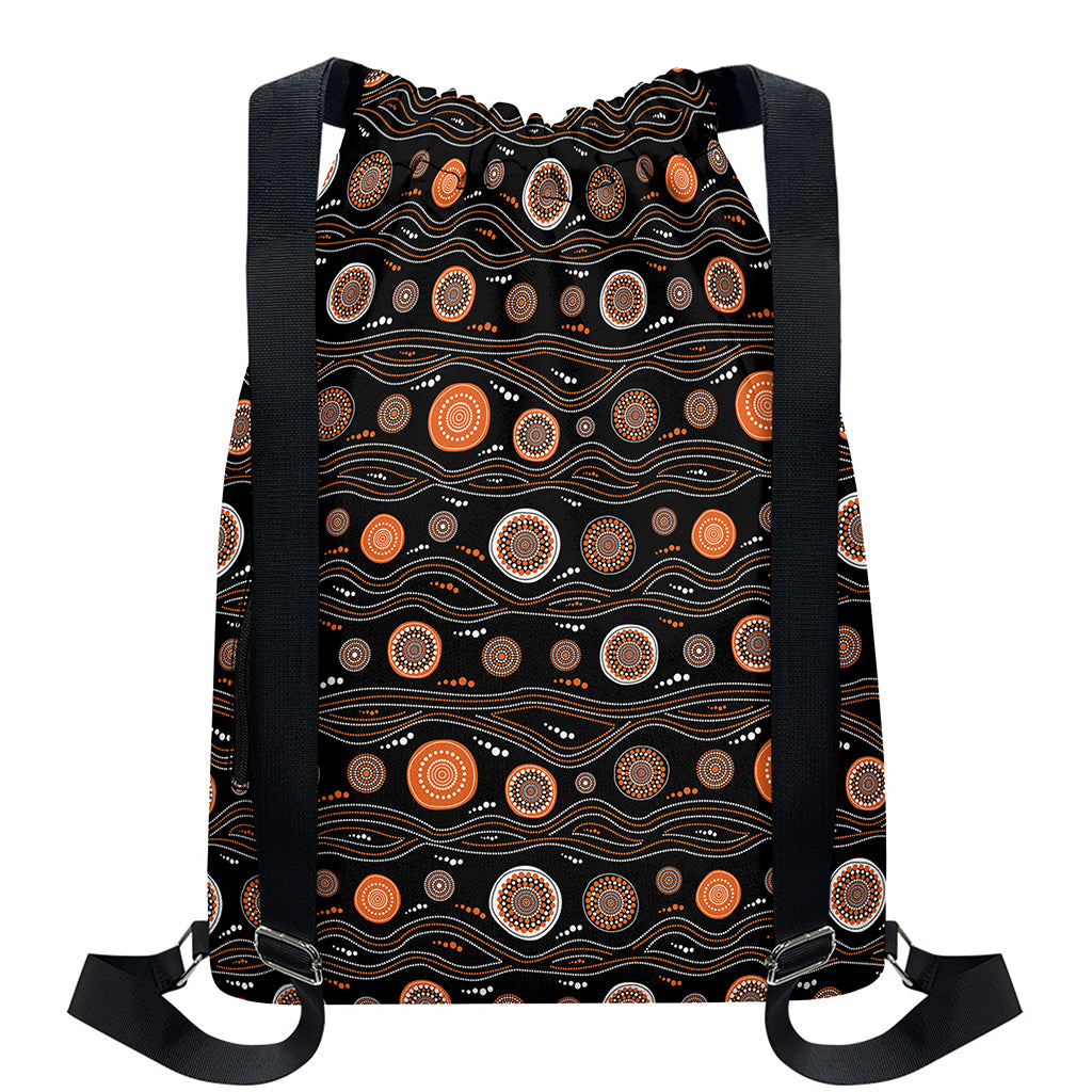 White And Orange Aboriginal Dot Print Drawstring Backpack
