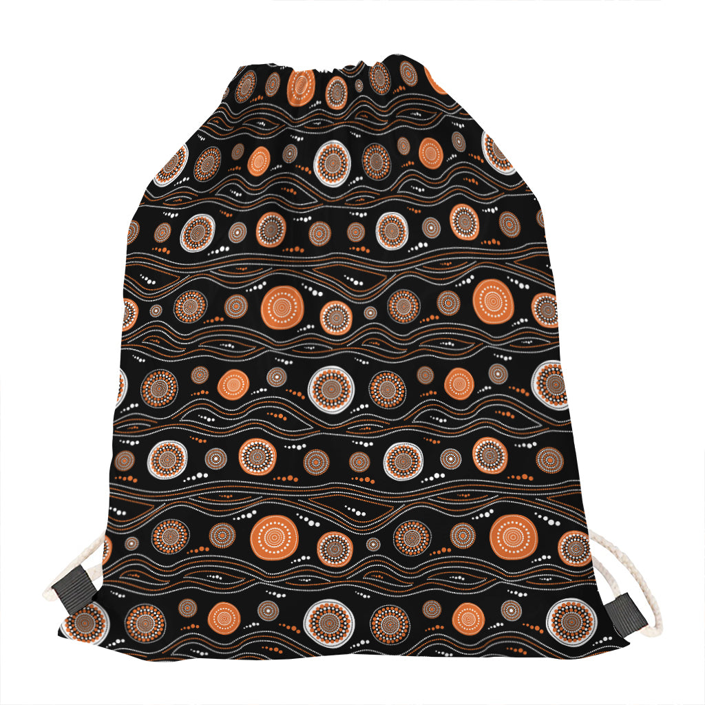 White And Orange Aboriginal Dot Print Drawstring Bag