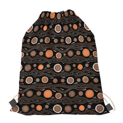 White And Orange Aboriginal Dot Print Drawstring Bag