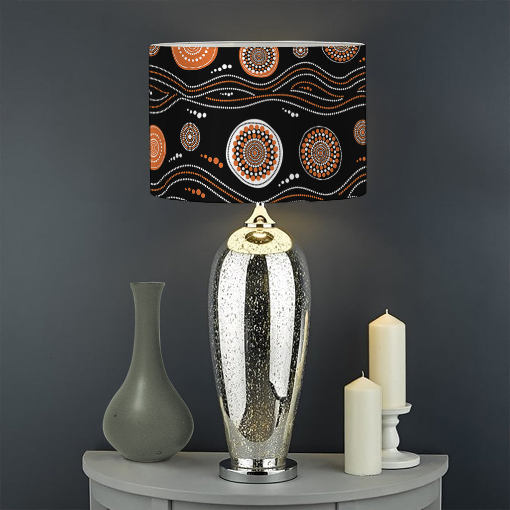 White And Orange Aboriginal Dot Print Drum Lamp Shade