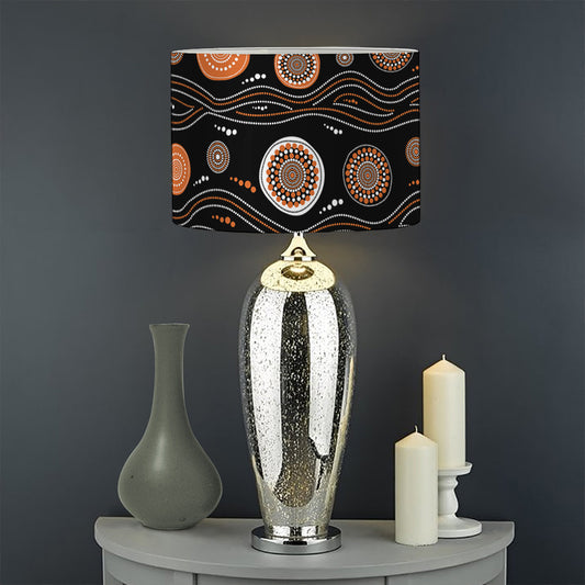 White And Orange Aboriginal Dot Print Drum Lamp Shade