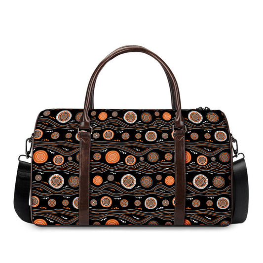 White And Orange Aboriginal Dot Print Duffle Bag