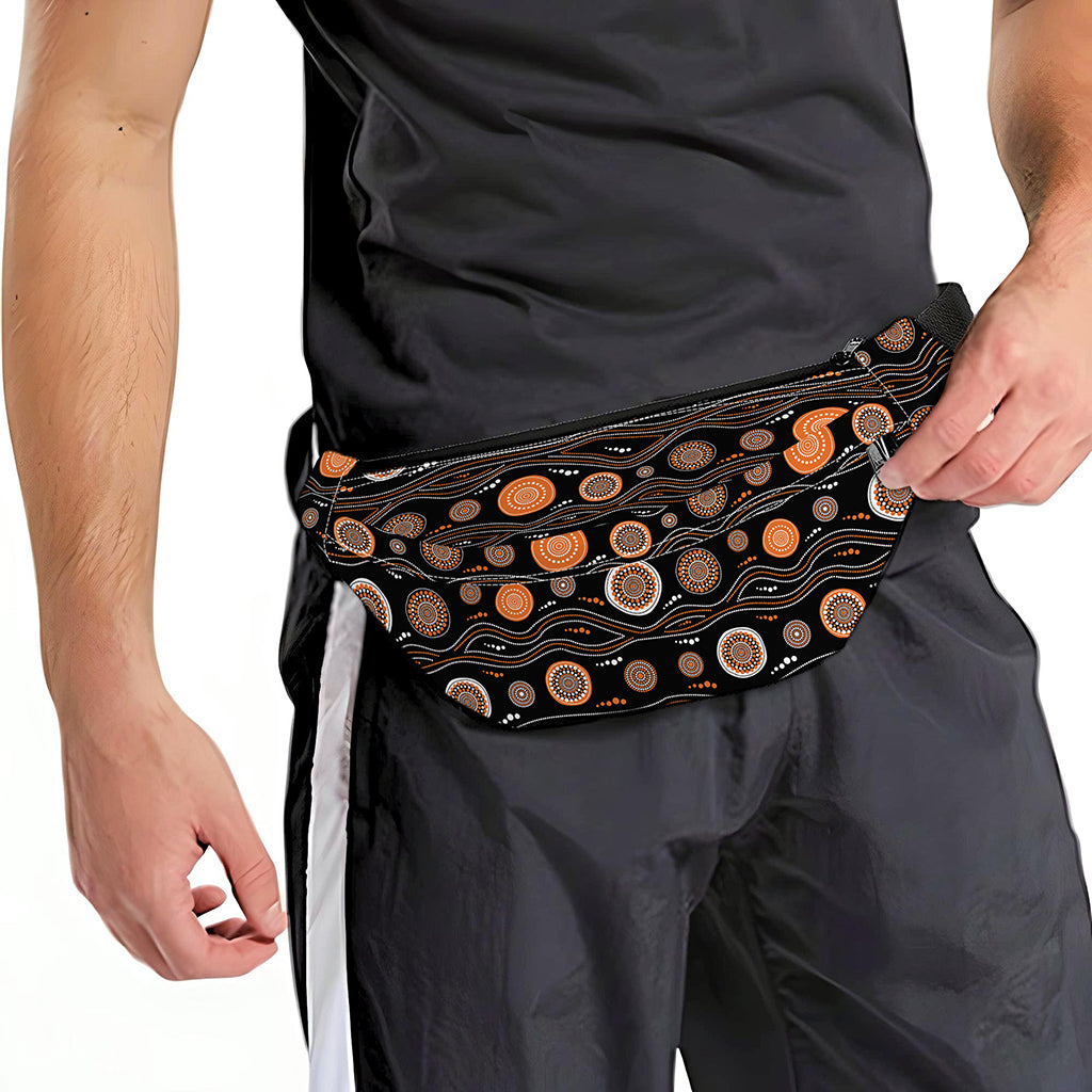 White And Orange Aboriginal Dot Print Fanny Pack