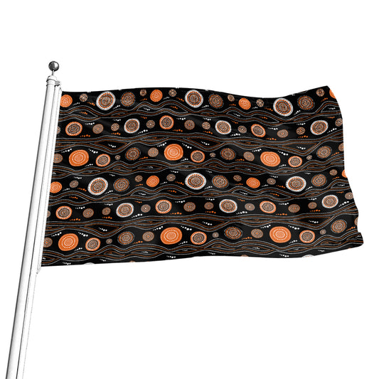 White And Orange Aboriginal Dot Print Flag