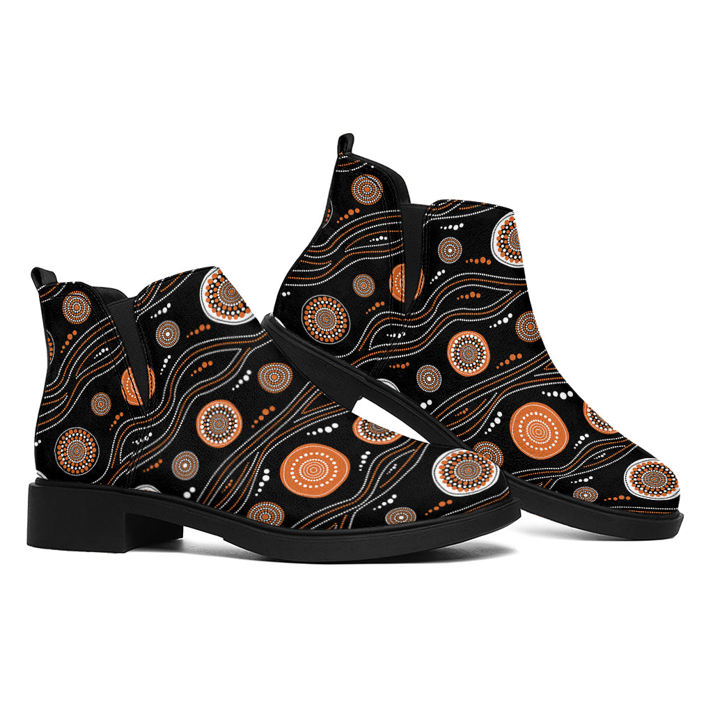 White And Orange Aboriginal Dot Print Flat Ankle Boots