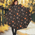 White And Orange Aboriginal Dot Print Foldable Umbrella