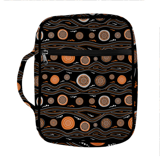 White And Orange Aboriginal Dot Print Front Pocket Bible Bag