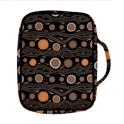 White And Orange Aboriginal Dot Print Front Pocket Bible Bag