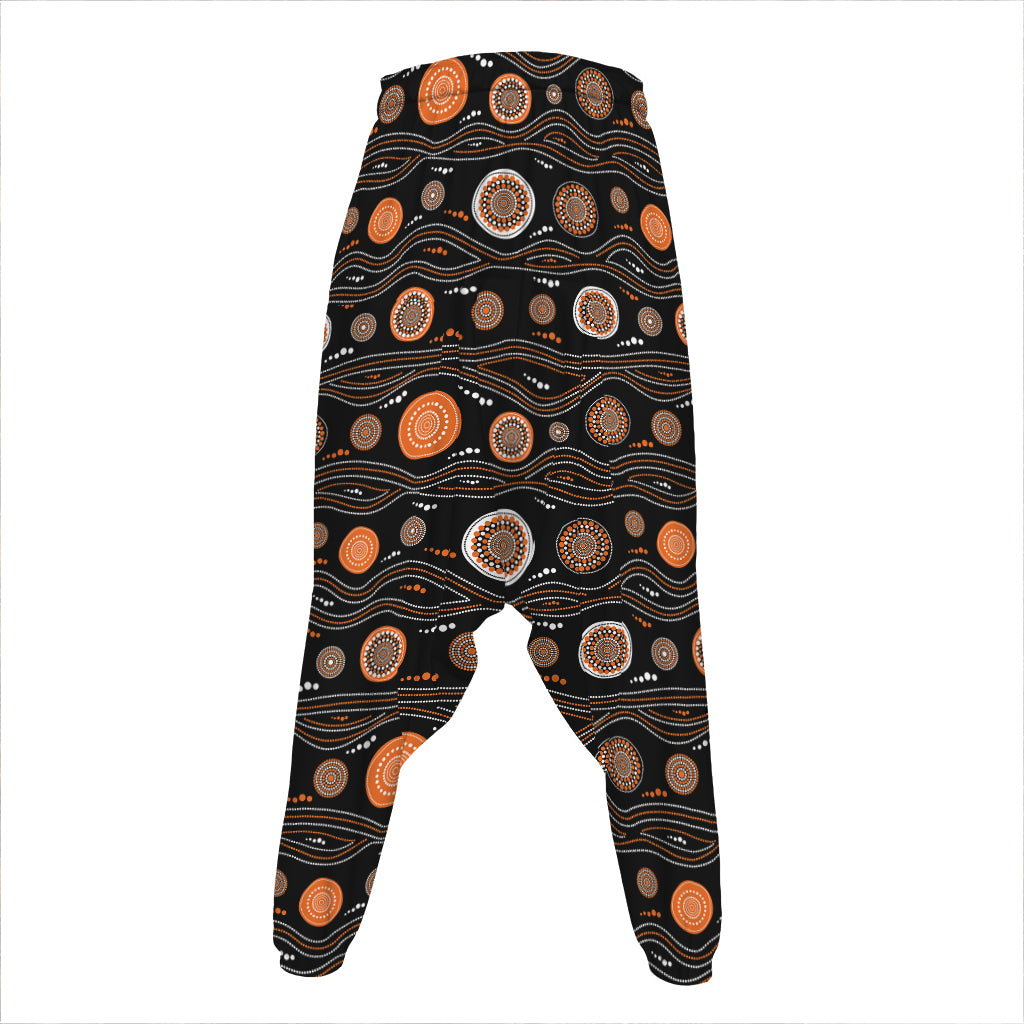 White And Orange Aboriginal Dot Print Hammer Pants