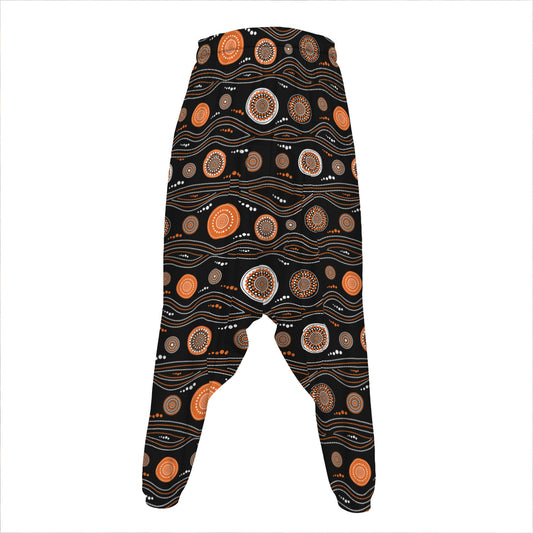 White And Orange Aboriginal Dot Print Hammer Pants