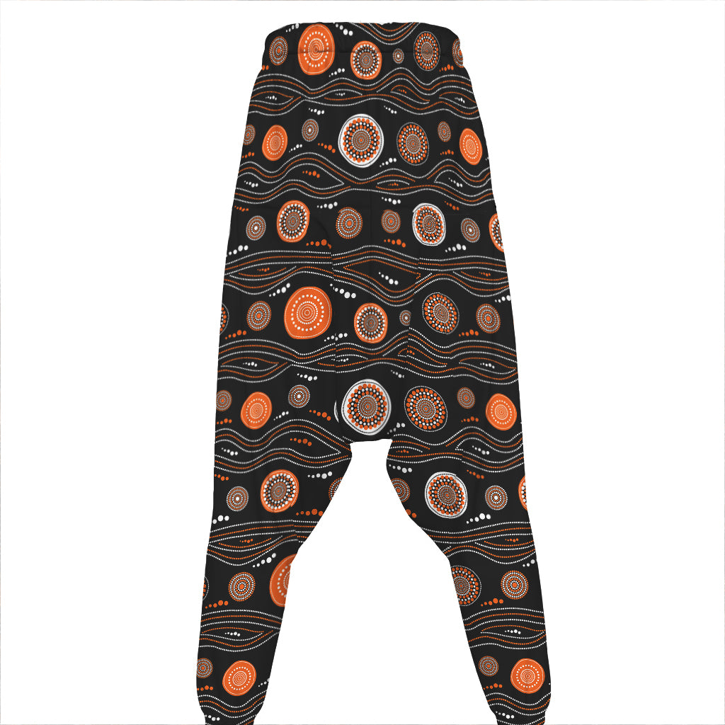 White And Orange Aboriginal Dot Print Hammer Pants