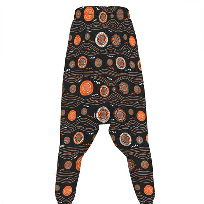 White And Orange Aboriginal Dot Print Hammer Pants