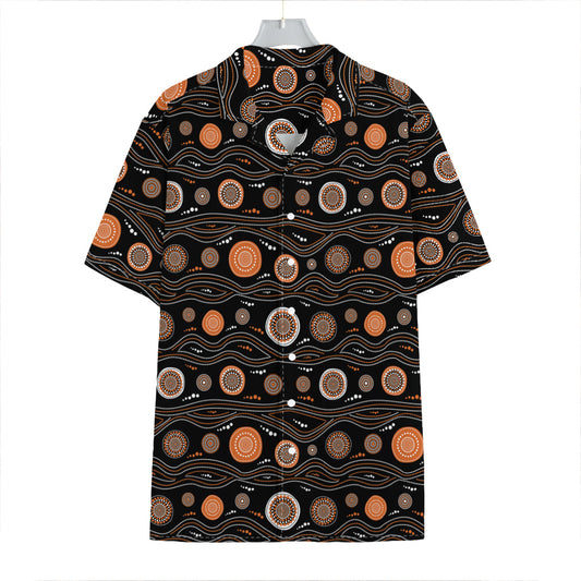 White And Orange Aboriginal Dot Print Hawaiian Shirt