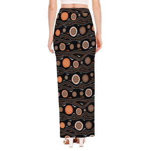 White And Orange Aboriginal Dot Print High Slit Maxi Skirt