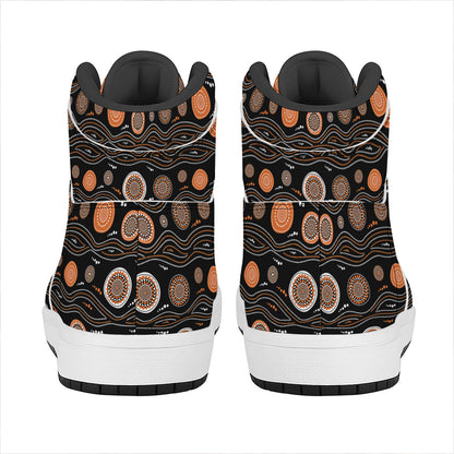 White And Orange Aboriginal Dot Print High Top Leather Sneakers